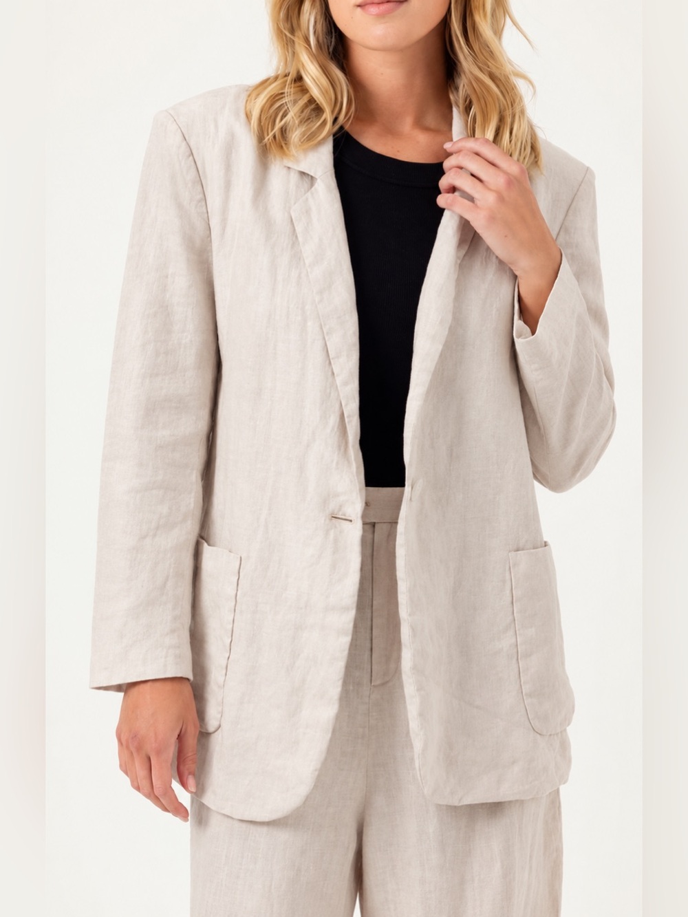 SUNDAYS Beige Linen Blazer Suit Jacket Size Medium